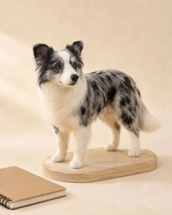 Medium dog full-body needle-felt portrait reference