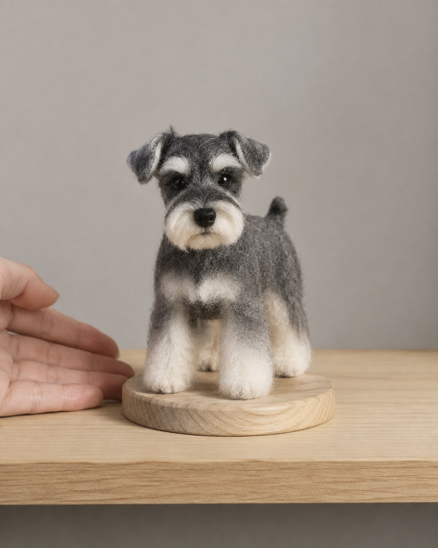 Small dog full-body needle-felt portrait reference