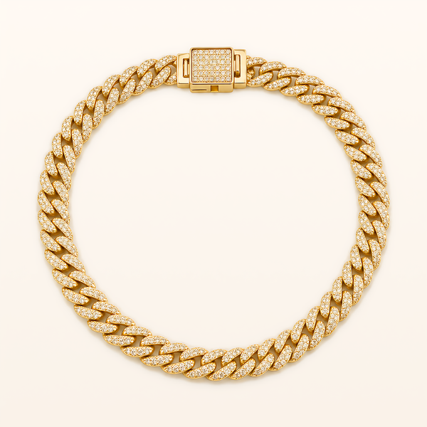 Gold Mini Iced 12mm Cuban pet necklace, overhead product view