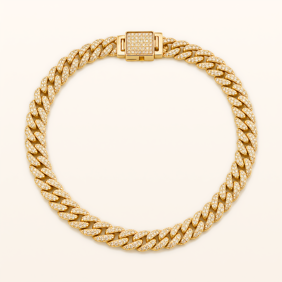 Gold Mini Iced 12mm Cuban pet necklace, overhead product view