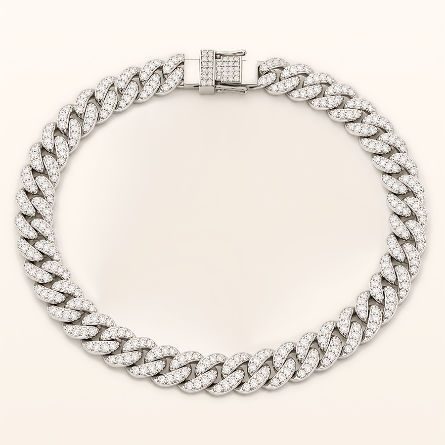 Silver Mini Iced 12mm Cuban pet necklace, overhead product view